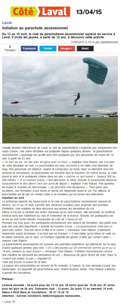 Initiation au parachute ascensionnel